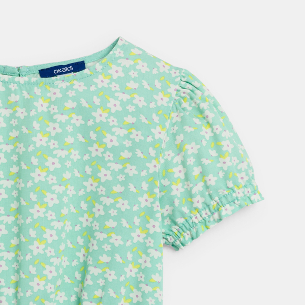 فستان مُزين بالزهور، بأكمام برينسس، باللون الأخضر الفاتح، للفتيات